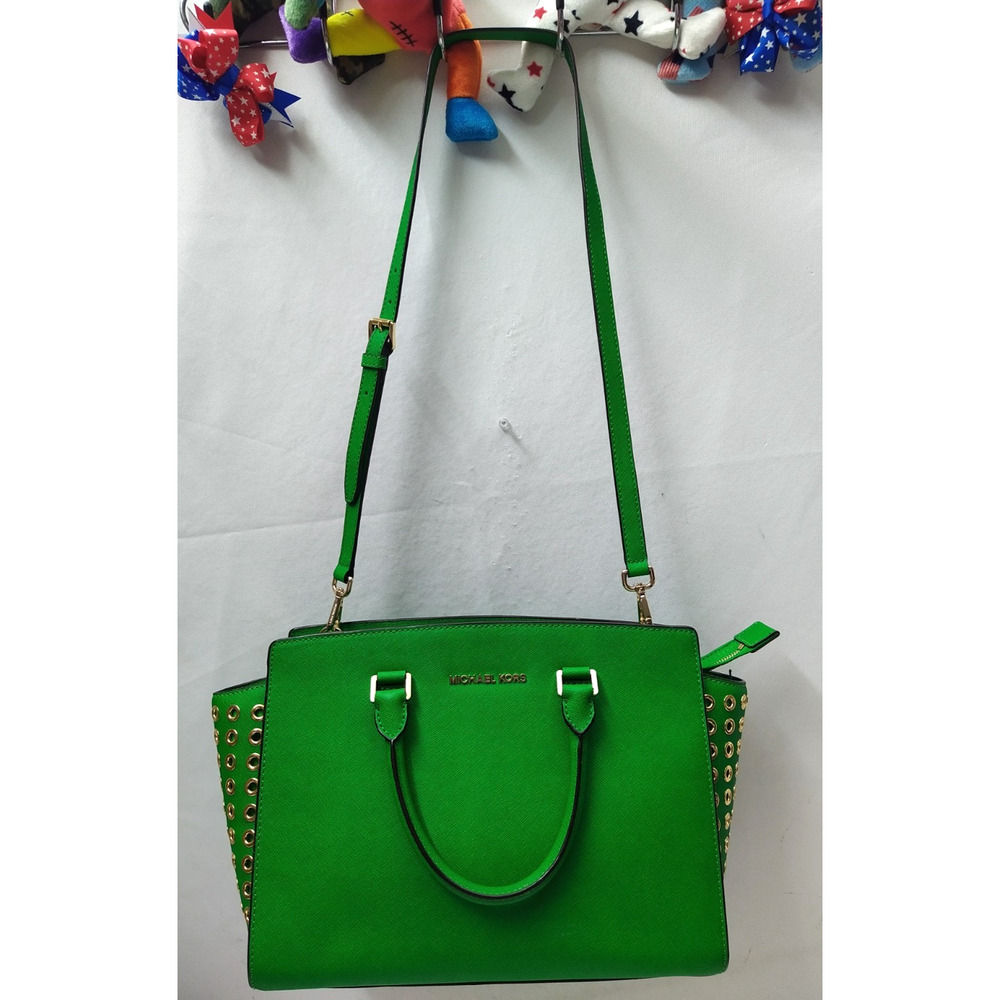 Michael Kors Green Leather Grommets Double Handles Satchel Bag - Picture 6 of 16